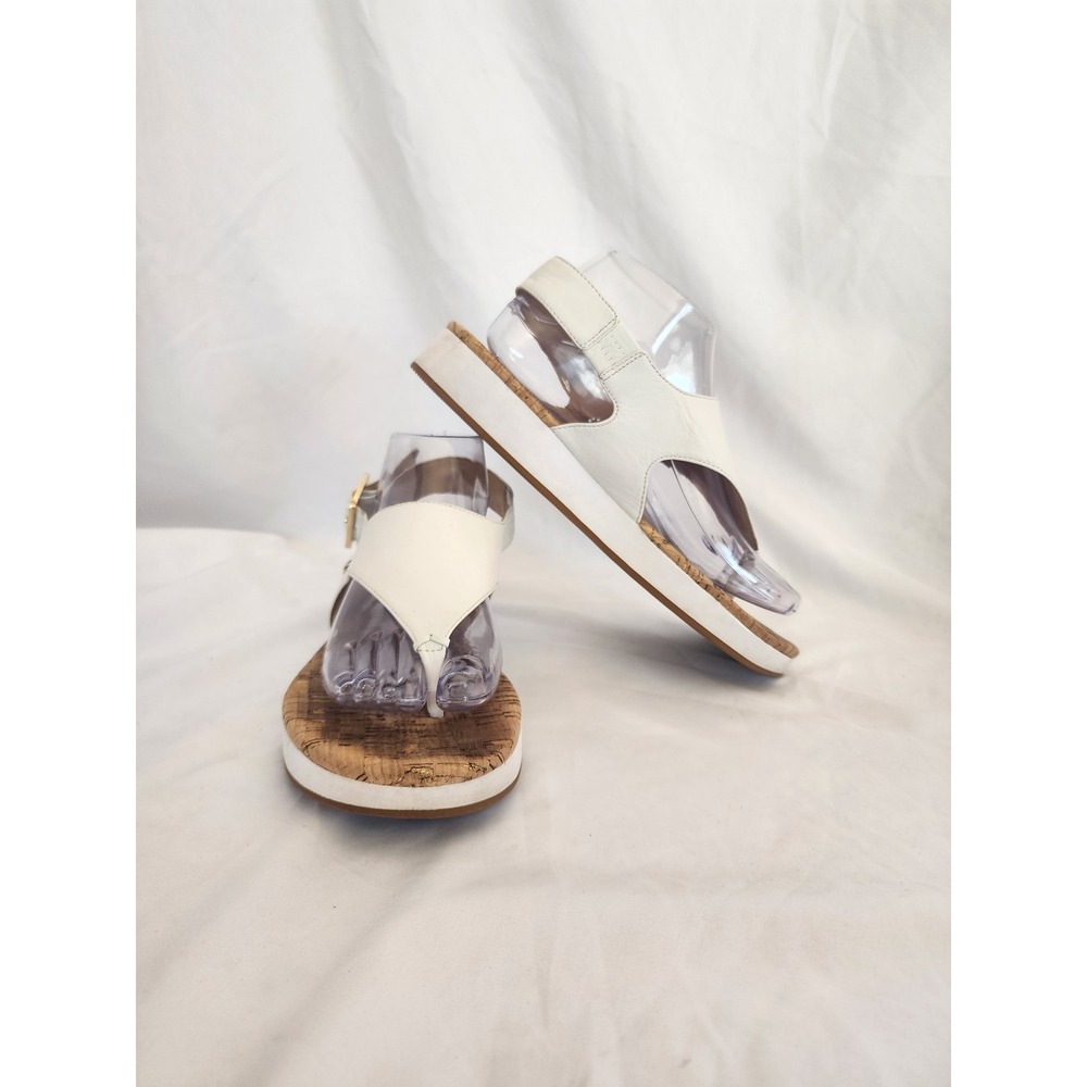 Jack Rogers White Leather Cork Platform Sandals Thong Buckle Womens 8.5 M Summer
